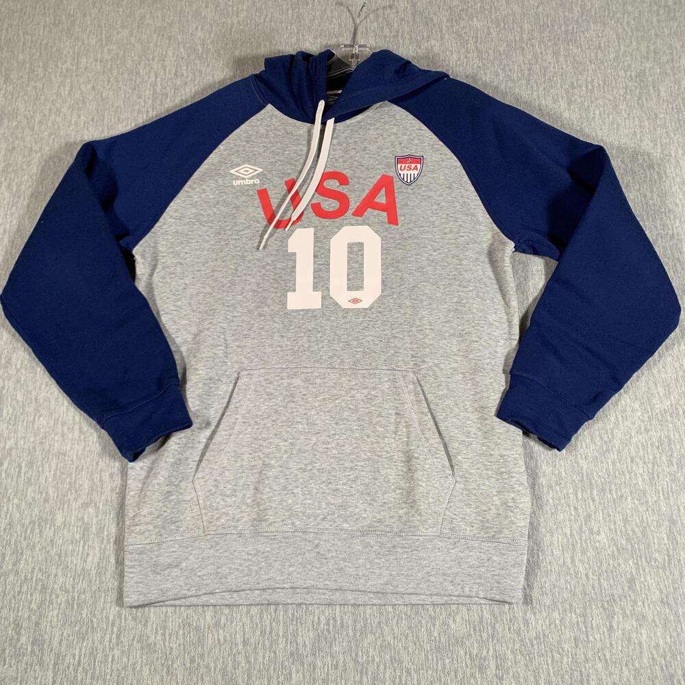 USA Soccer Sweatshirt Mens Medium Gray Navy Umbro Hoodie Pullover Number 10